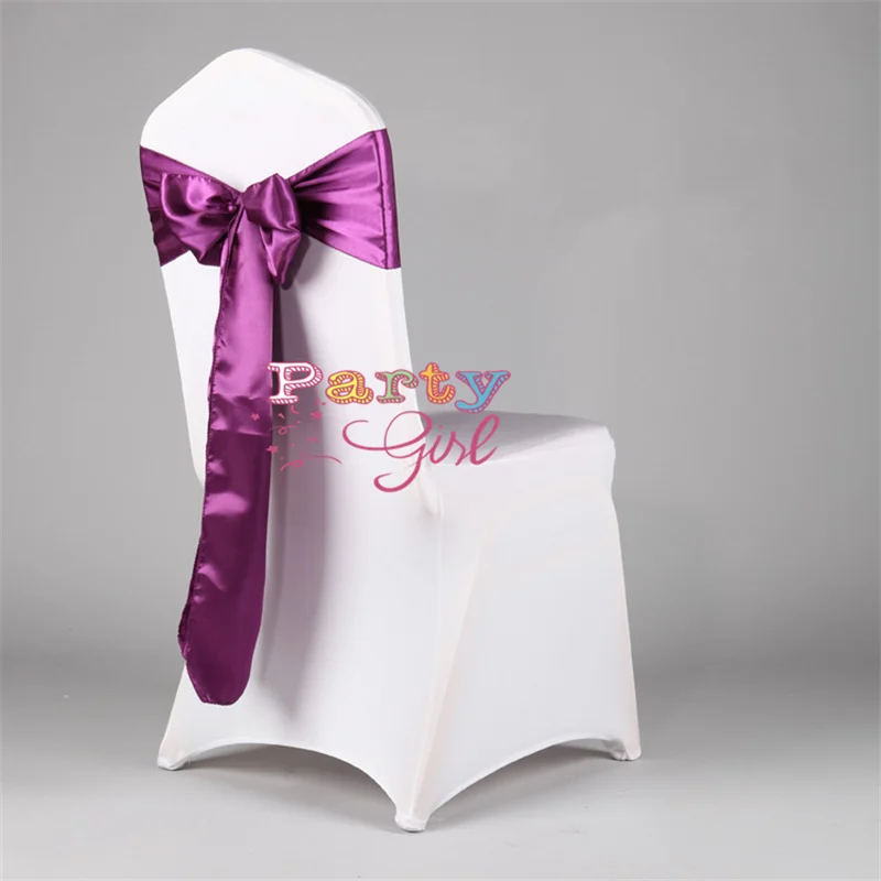 50pcs Lot Satin Wedding Chair Sash Bow Tie Satin Ribbon Chair Bands for Wedding Decoration Hotel Party Supplies