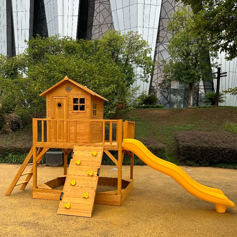 Children's Outdoor Slide Playground Equipment Climbing Frame Kindergarten Solid Wood Large Wooden House Playground Tree House