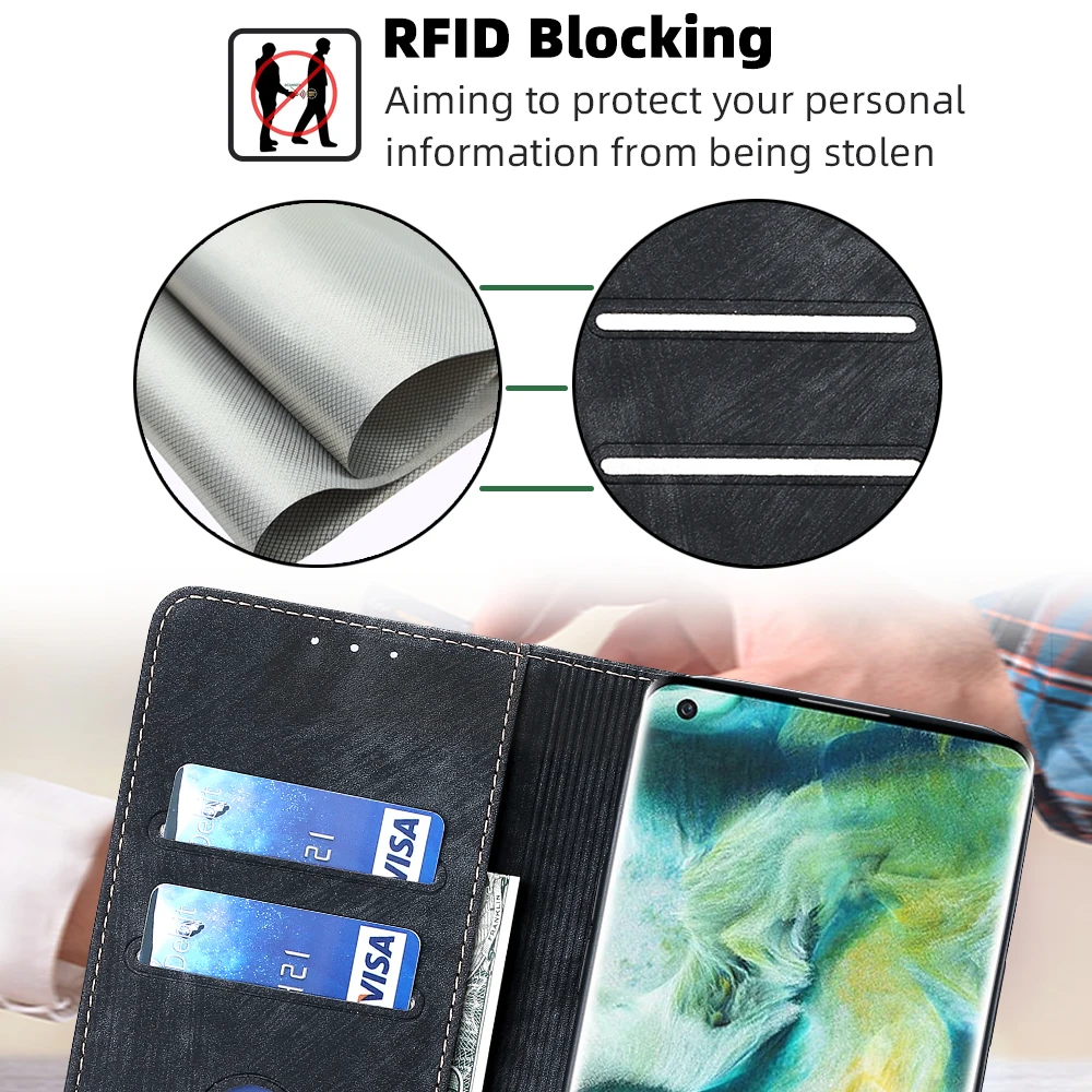 Fashion Leather Wallet Case for OPPO Find X6 X5 X3 X2 F21 F19 F17 Pro Plus Neo Lite Magnetic Phone Case with Card Slots RFID