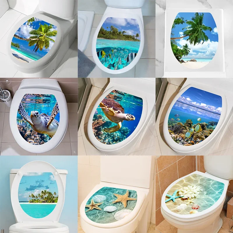 Multi Styles Undersea Animal Pattern Toilet Lid Stickers Bathroom Decoration Bathroom Removable Painting Mural Toilet Lid Cover