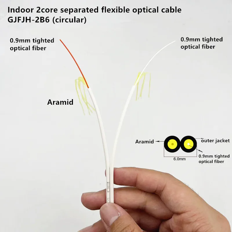 1000meters Flexible Optical Cable 2 Core GJFJH-2B6 Dia 6mm Single Mode Fiber Optic Cable Aramid Indoor Patch Cord G657A