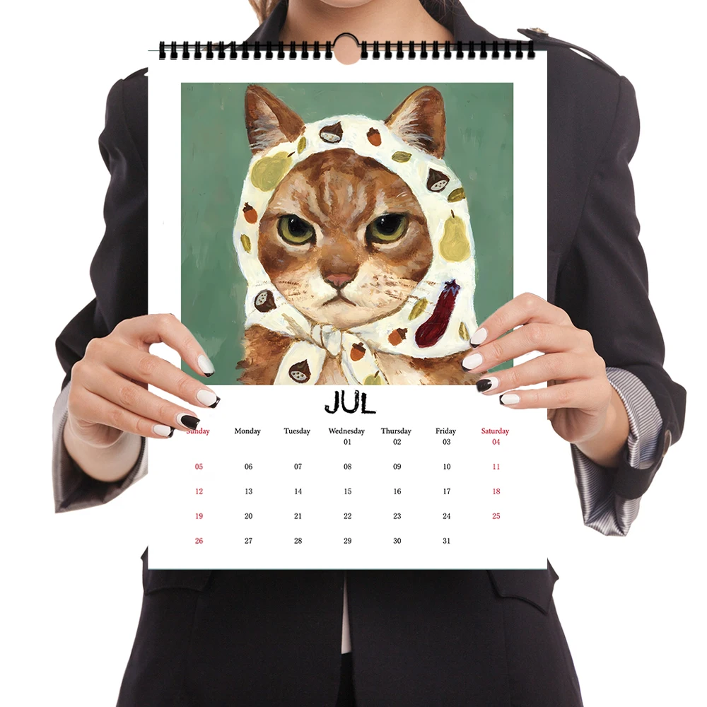

1 шт. 2026 настенный календарь, автопортрет кошки, платок кошки, 12 красивых дизайнов, идеальный подарок на день рождения, Рождество, Новый год