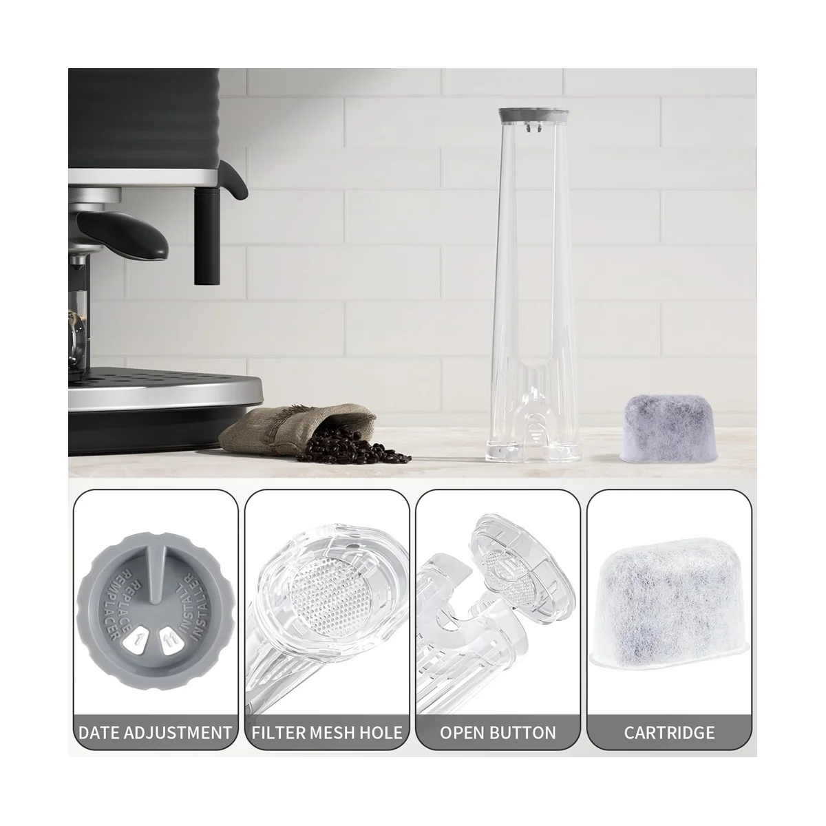 يتضمن فلتر القهوة لأجزاء ماكينة صنع القهوة 2.0 وK-Slim حامل فلتر خزان جانبي وخراطيش فلتر مياه