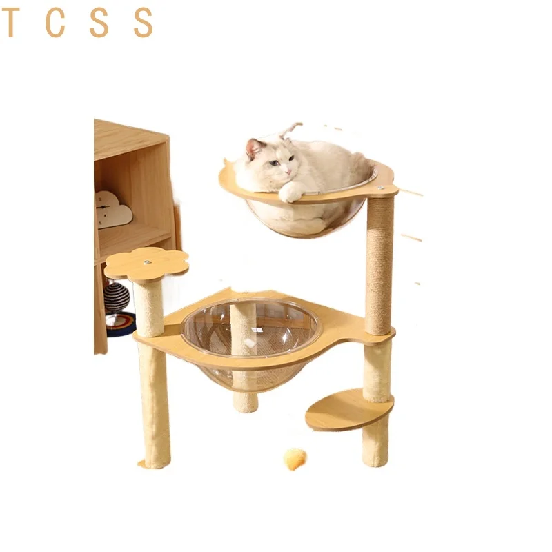 Multi-Level Cat Tree House with Space Capsule Climbing Post Sisal Scratcher Hanging Toy Durable Cat Condo Furniture Indoor Cats