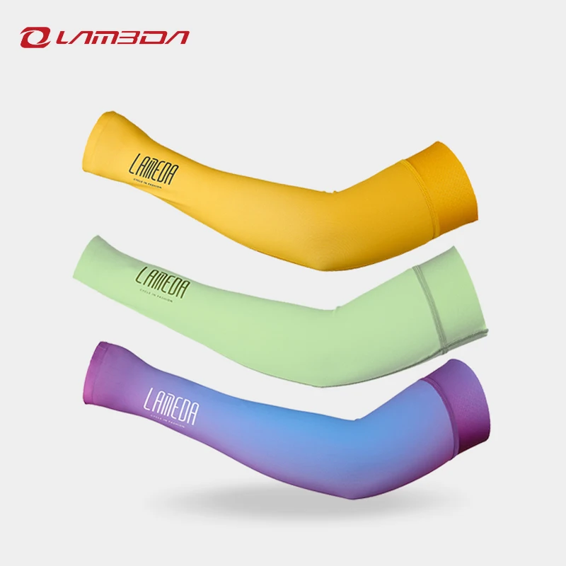 LAMBDA Ice Fabric Breathable UV Protection Running Arm Sleeves Fitness Basketball Elbow Pad Sport Cycling Arm Warmers