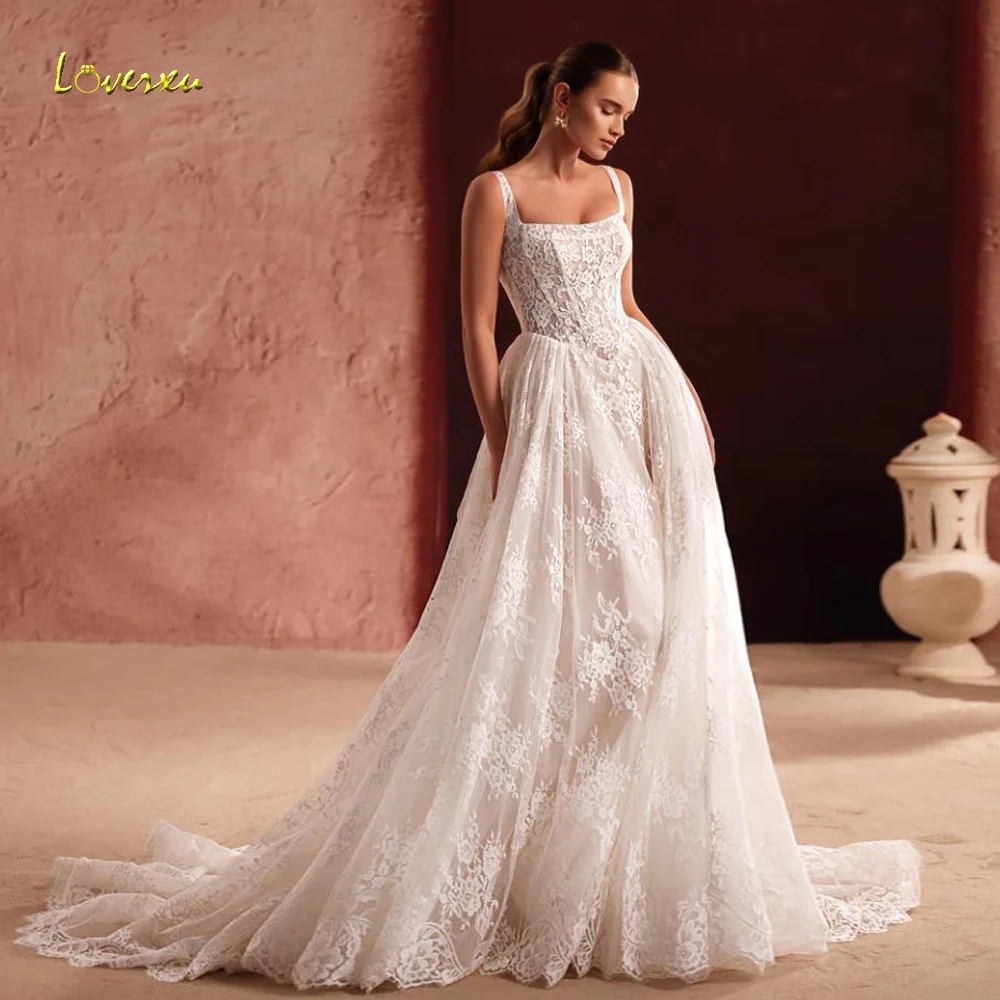 

Свадебное платье Loverxu А-силуэта с вырезом-лодочкой, без рукавов, с кружевной вышивкой, потрясающее, на заказ