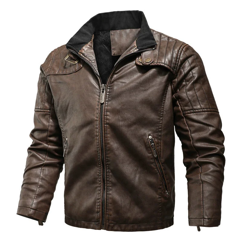 

PU Biker Jacket Winter Men's Leather 2023 New Men Motorcycle Coat Warm Fashion Thick Fleece Outwear Male Brand