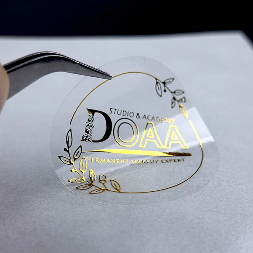 Advanced transparent gold foil stickers, customized business logo, wedding custom label, gold packaging, circular transparent la