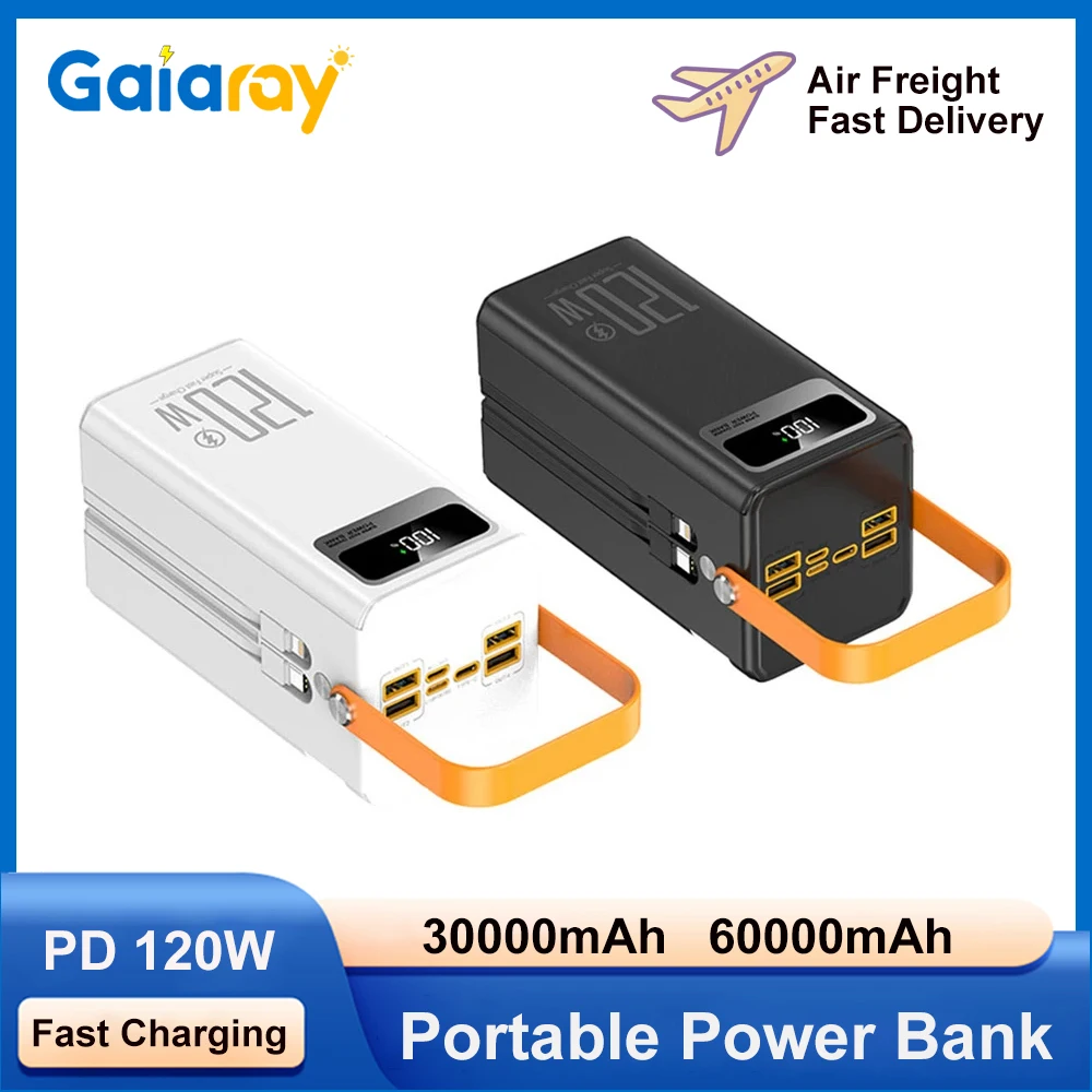 Banco de energía portátil de 30000mAh y 60000mAh, estación de energía de carga rápida de 120W, Banco de energía de emergencia, cargador LED para teléfono de Camping en casa