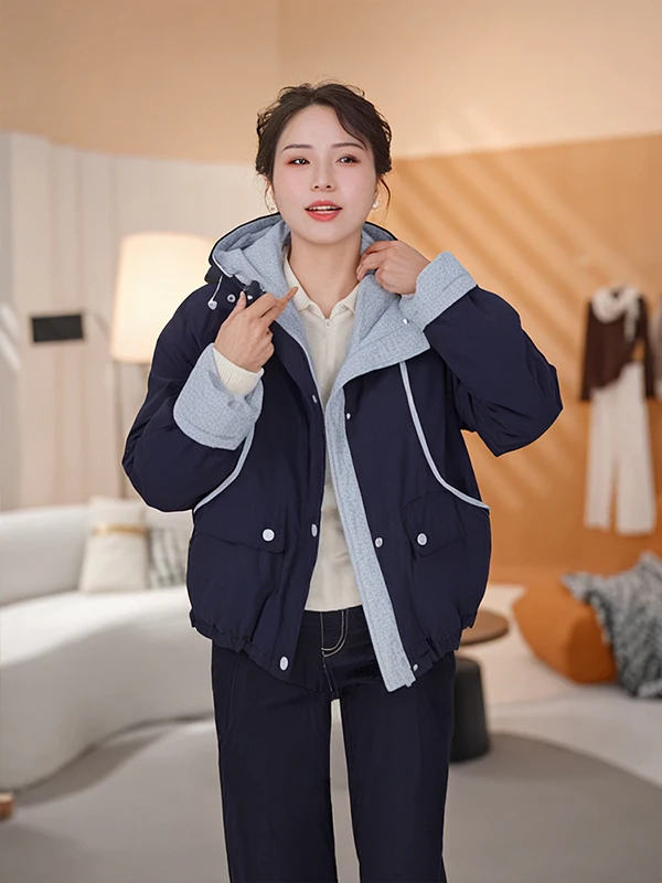 

Модная свободная утепленная теплая хлопковая куртка с капюшоном для женщин, осенне-зимнее пальто из хлопка с цветными вставками в корейском стиле