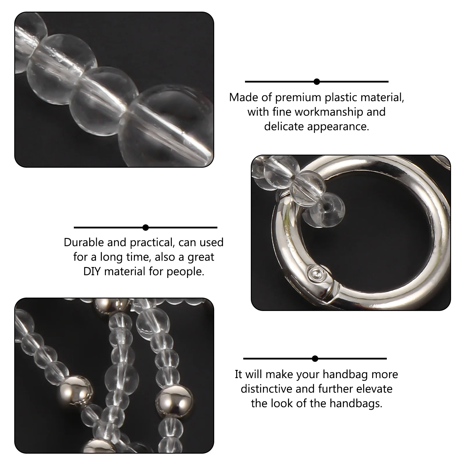 2 Buah Rantai Manik Kristal DIY Unik Aksesori Tas Tangan Tahan Lama Tali Tas Elegan Pengganti Rantai Tas Manik Kristal