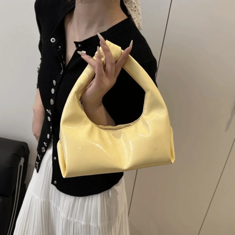 Korean Solid Color Clutch Bags Dumpling Pleated Armpit Bags Versatile Pu Leather Women Handbags Girls