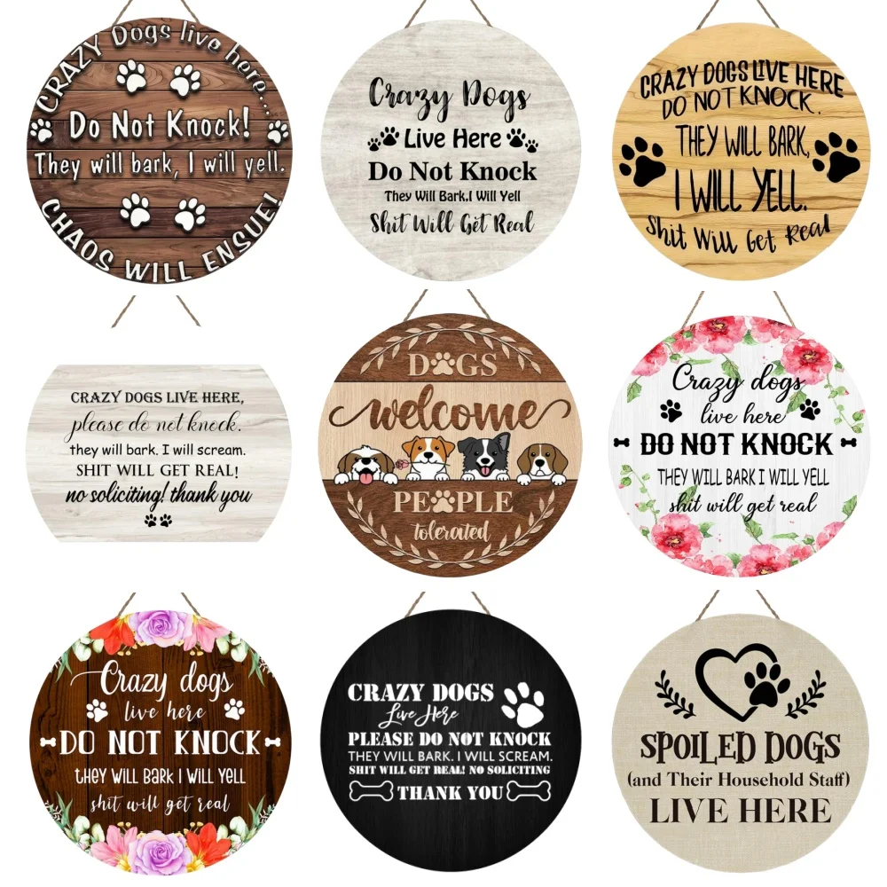 Vintage Decorative Dog Round Wooden Signs,pet Sign,wooden Sign,front Door Sign,home Decor,fun Pet House Hanging Wood Sign
