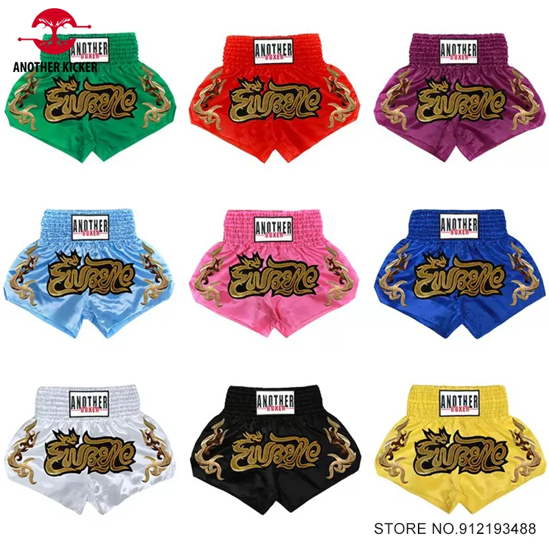 

Muay Thai Shorts Embroidery Boxing Shorts Kids Adults Satin Martial Arts BJJ MMA Clothes Women Men Fight Kickboxing Gym Shorts