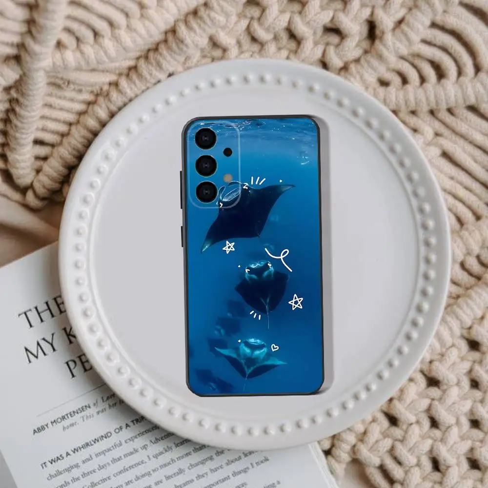 Manta Ray Ocean Animal Phone Case For Samsung Galaxy A73,31,32,72,41,53,52,71,22,5G,Note,J7,8,9 Soft Black Cover
