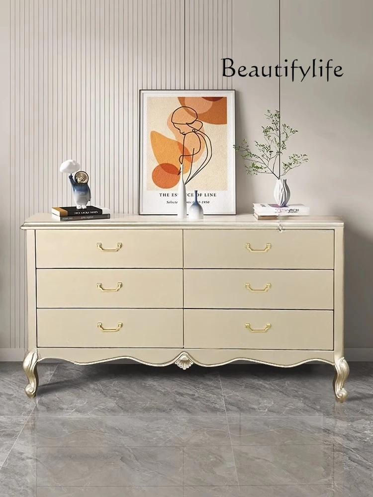 

American solid wood light luxury bedroom carved bedside storage high TV cabinet wall decoration designer