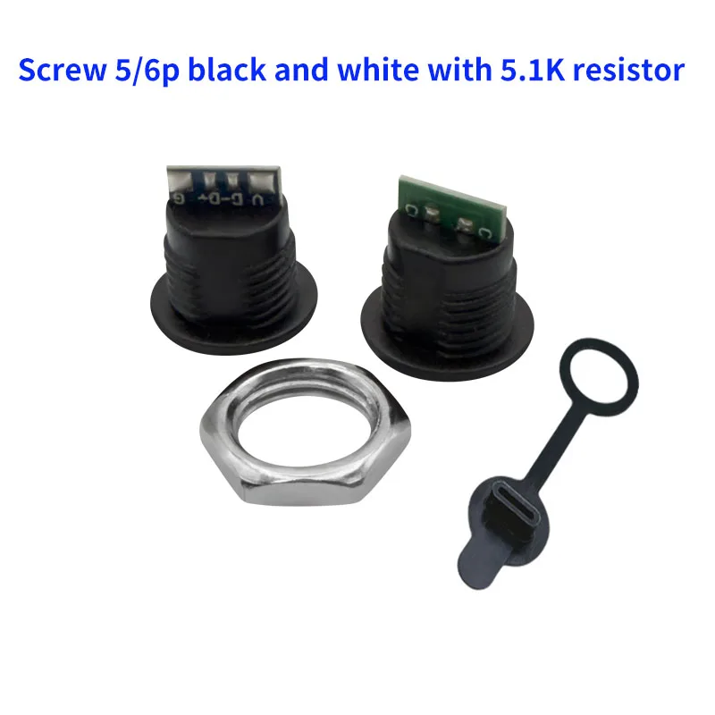 

USB-C waterproof connector socket 5/6P with 5.1K resistor CC fast charging 16P female device charging socket parts 6/10PCS