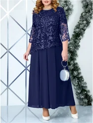 Plus Size PYL Womens Lace Long Sleeve Pullover Midi Dresses Ladies Evening Party Gowns Wedding Cocktail Clubwear