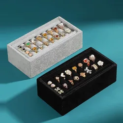 Velvet Stackable Jewelry Display Tray Grid Slot Design Pallet Portable Organizer Rings Earrings Rectangular Drawer Storage Plate