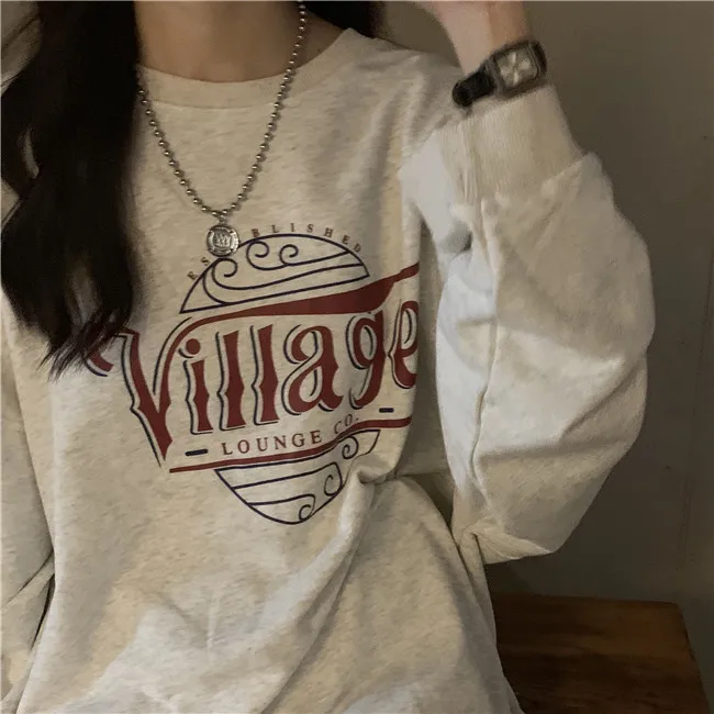 

Vintage Long Sleeve Base Shirt Top Loose Casual Women Clothing Spring Summer Coat Korean Style Comfort Steetwear O-neck Tshirt