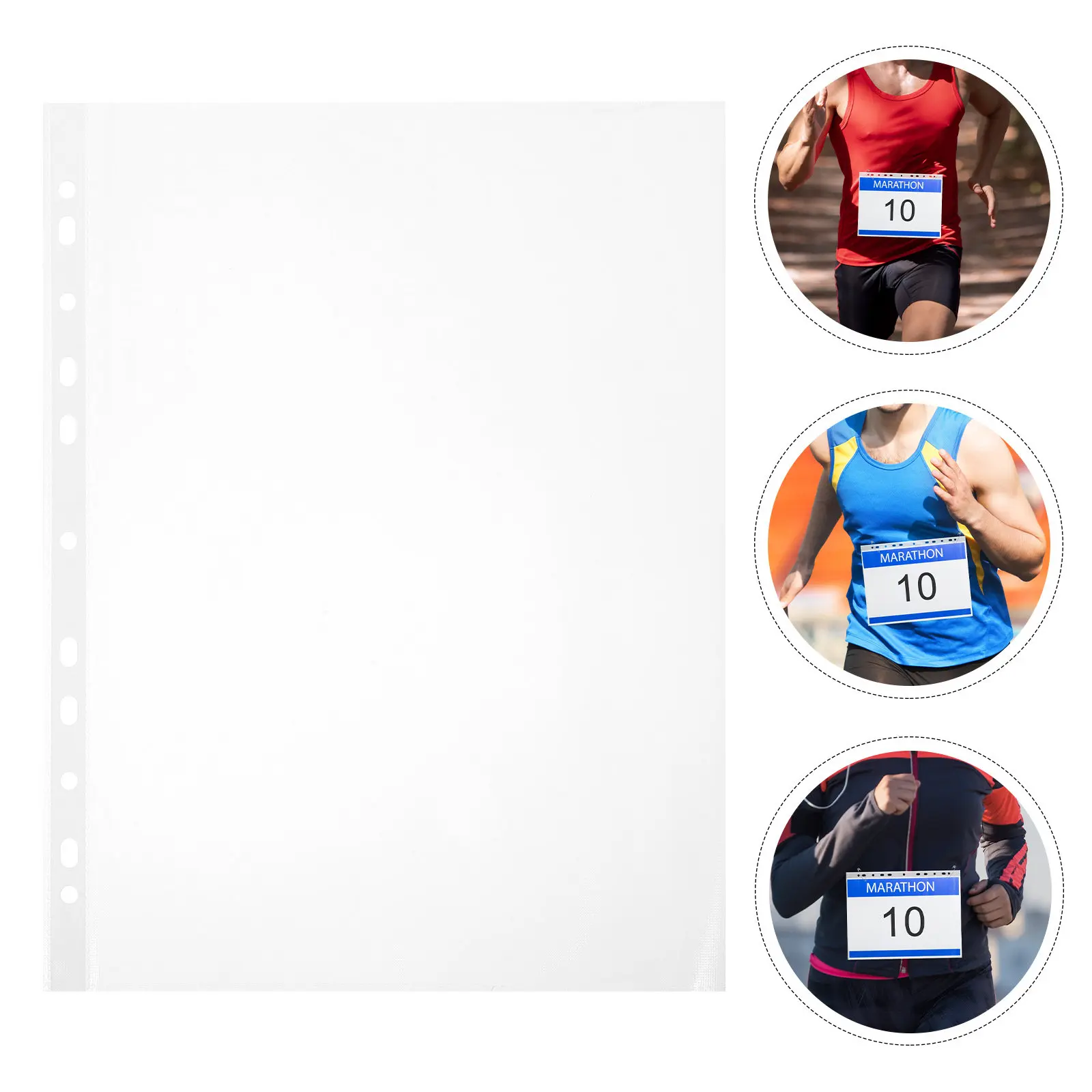 

100Pcs Transparent File Bags Race Bib Display Vinyl Protector Sheets 11.8x9 11 Hole Clear Bib Holder Sleeves Marathon Running