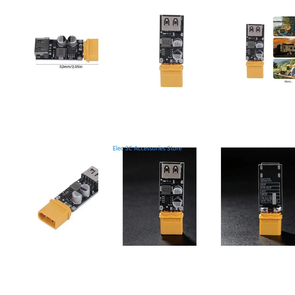 Y51A Battery to USB Charging Module, 12V-32V Input with USB-A 5V 9V 12V Output, 18W Charging Board for Portable Electronics Use