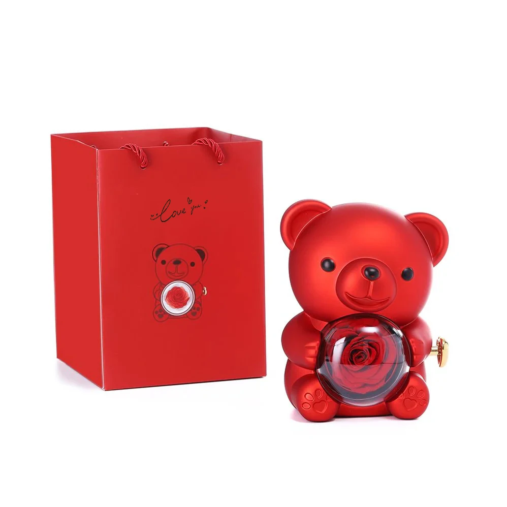 Mother's Day Valentine's Day Christmas Birthday Surprise Gifts Box Eternal Rose Lovely Bear Jewelry Necklace Rings Storage Box