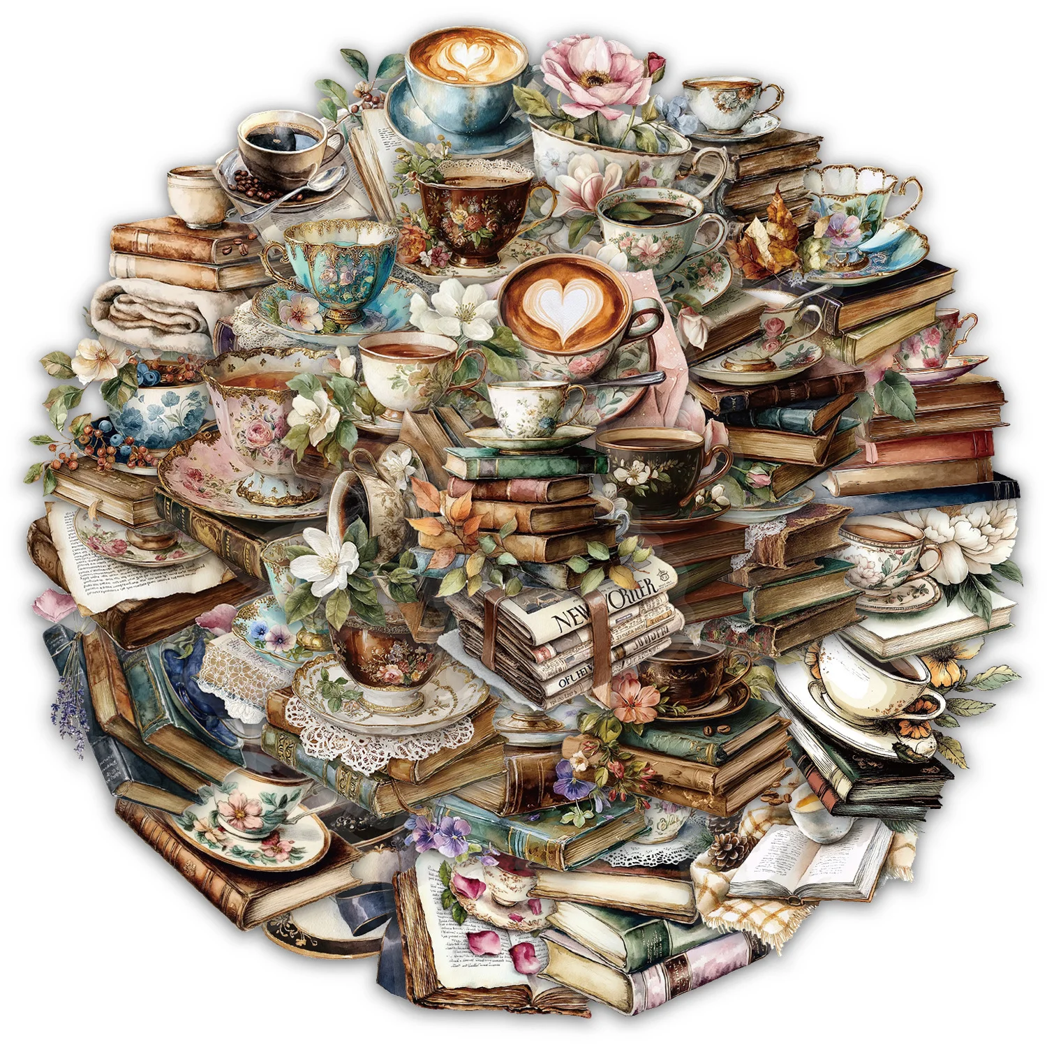 50-piece/set of book and coffee stickers for cars, suitcases, notebooks, fridges, doodle decorations, and anime stickers
