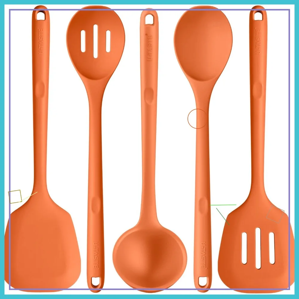 

Набор термостойких силиконовых кухонных принадлежностей: 5 предметов, оранжевые, с антипригарным покрытием, для жарки, сервировки и смешивания