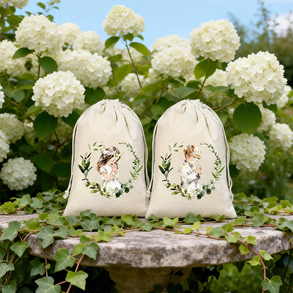 Paquete de 5 Bolsas de Regalo con Diseño de Corona y Versículo Bíblico, Bolsas de Recuerdo para Rituales Religiosos, Bautizos, Primera Comunión, para Niños y Niñas