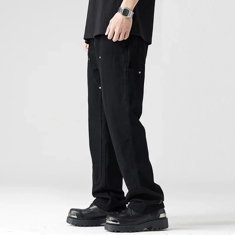 2024 New Men Pant Casual Straight Wide Leg Cargo Trouser Male Winter Fleece Lined Warm Cotton Loose Style Carpenter Streetwear