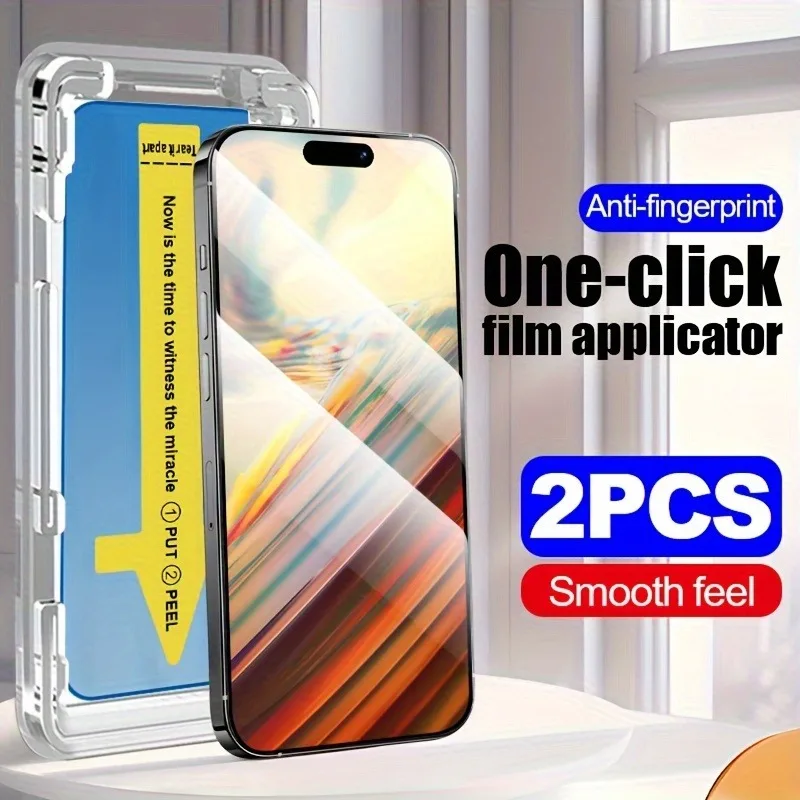 2Pcs Tempered Glass Screen Protectorfor For IPhone 16 15 14 Pro Max 12 13 Pro Mini X XR XS Max Easy One-Click Application