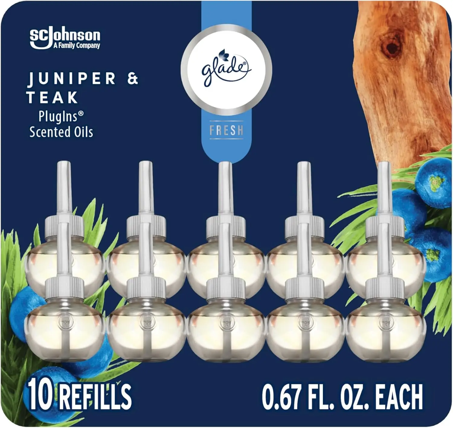 

Juniper & Teak Scented Air Freshener Refills, 10 Count for Home and Bathroom, Long-Lasting Freshness