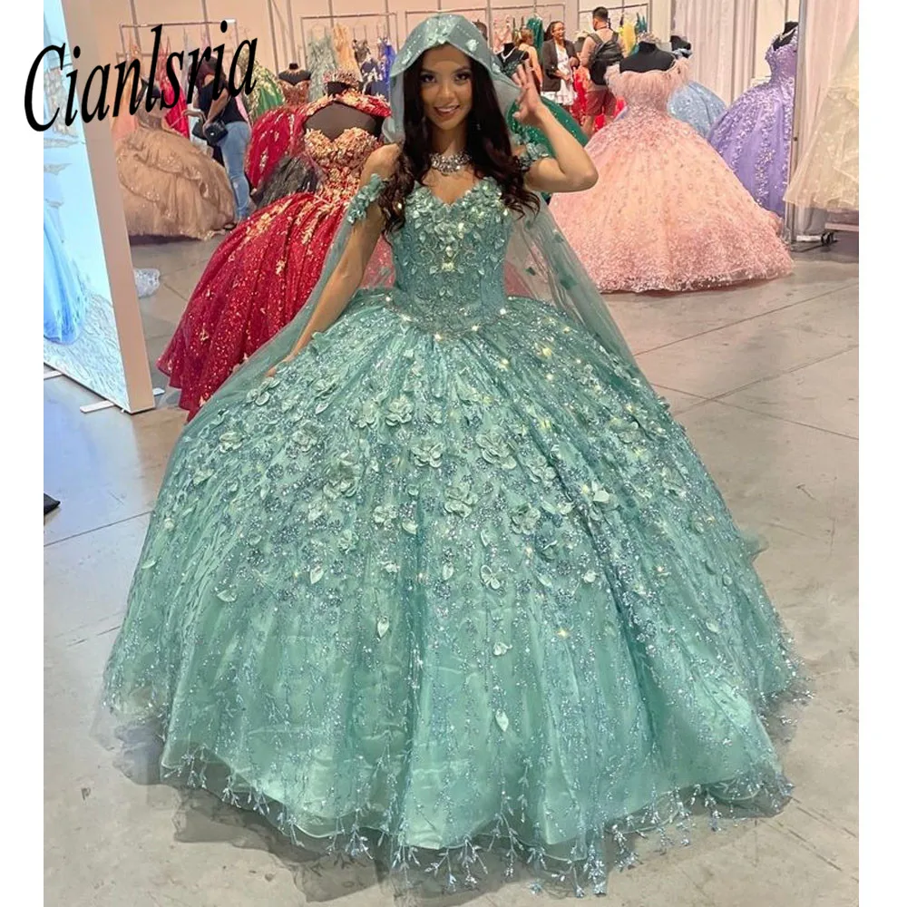 2023 Quinceanera Süße 16 Kleider Spitze Applique Off Schulter Spitze-up Prom Ballkleider Graduation 7th