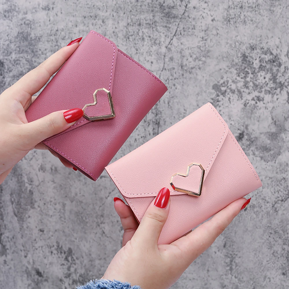 Small Women Wallet Love Heart Short Women\'s Wallets Card Holder Girls Mini Woman Fashion Lady Coin Purse for Female Clutch Bags