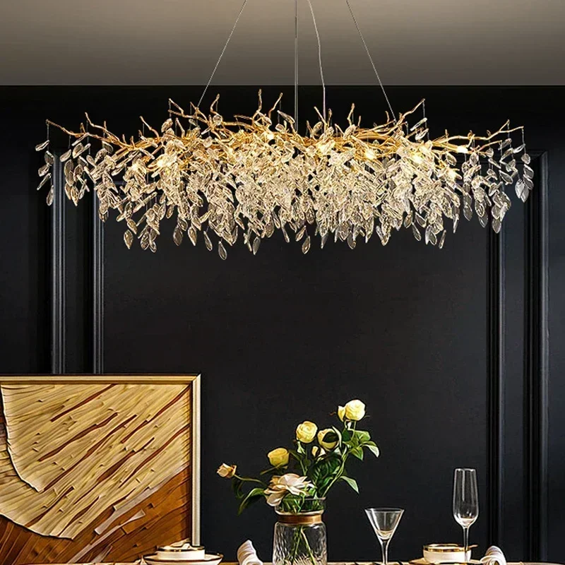 

Luxury Gold Crystal LED Chandeliers Living Dining Room Lighting Lustre Decor Pendant Chandelier Indoor Bedroom Lights Fixture