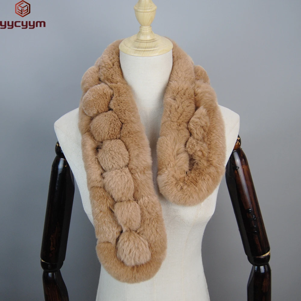 Écharpe à pompons faite à la main pour femme, cache-cou, véritable fourrure de lapin Rex, silencieux à anneaux, chaud, dame, automne, hiver, offre spéciale