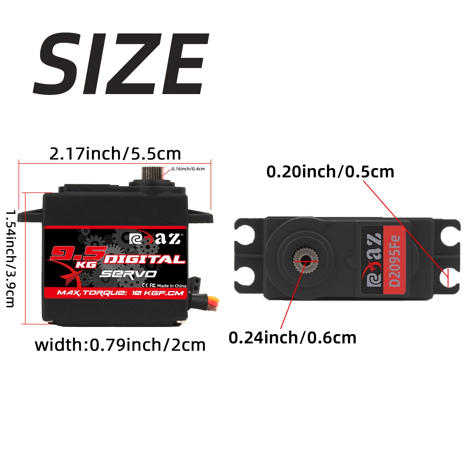 RCXAZ 9.5KG Digital High-Speed Servo Motor Servo Motor Control 180° Metal Gear Servo for Smart Cars Robots Boats RC Helicopters