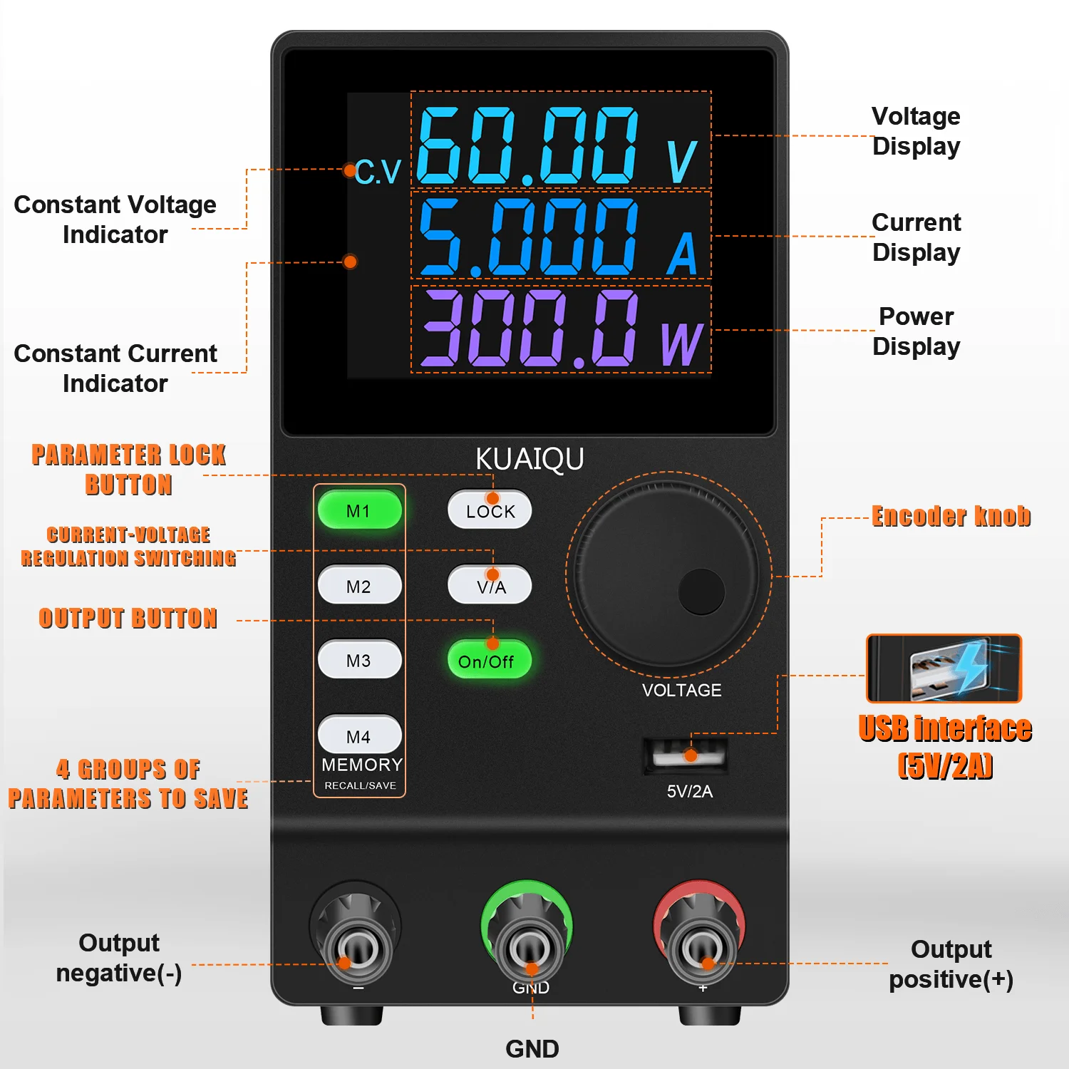 KUAIQU SPPS605D-232 300W Adjustable DC Power Supply 48V 36V 60V 5A Bench Stabilizer Switch Programmable Power Supply