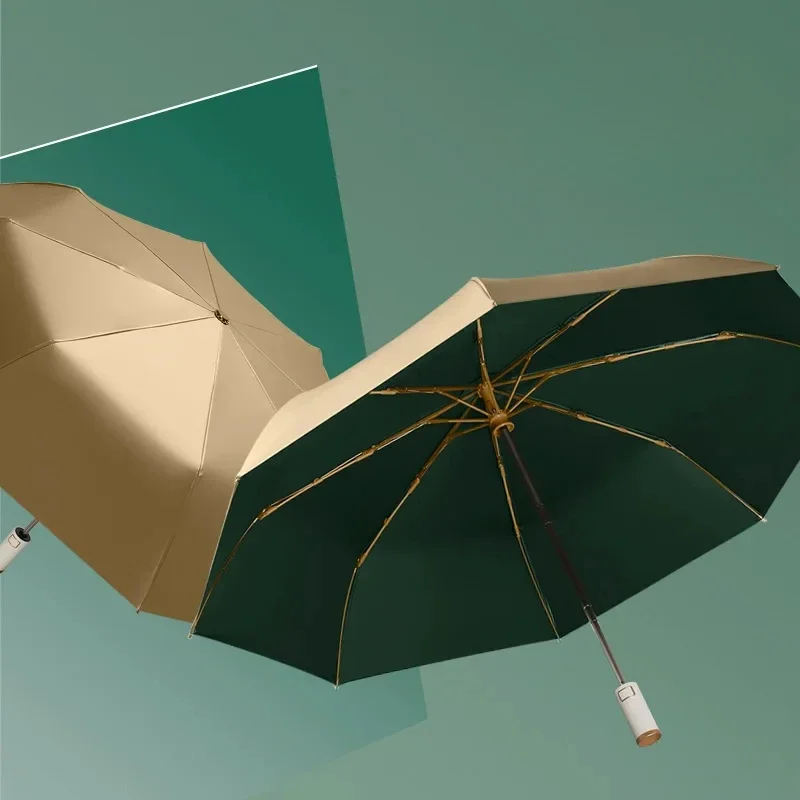 1pcs Tri-fold Umbrellas Umbrella Small Fresh New Simple Gold Plastic Windproof Automatic Rain Gear Household Home