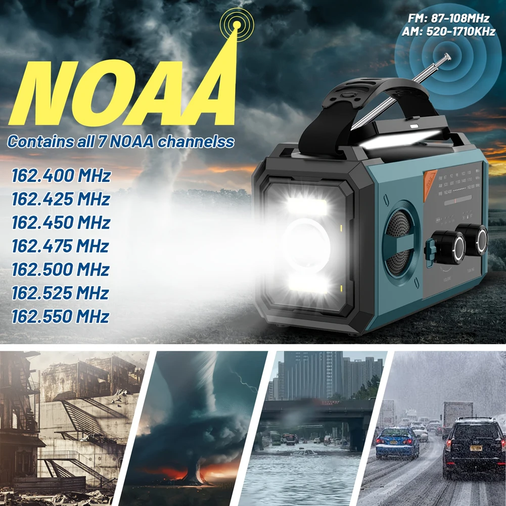 20000mAh Emergency Radio AM FM NOAA Hand Crank Solar Weather Alert Radio SOS Alarm Compass Cell Phone Charger Radio for Outdoor