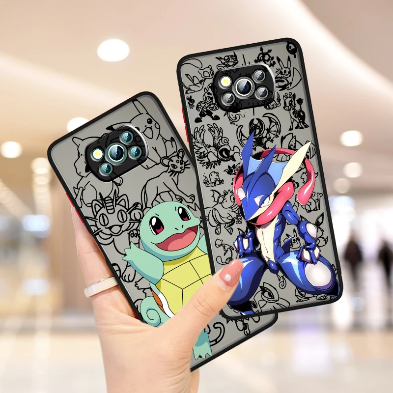 Art Pokemones M-Mewtwos Frosted Translucent For Xiaomi Mi Poco X5 X4 X3 M6 M5S M5 M4 M3 F5 F4 F3 F6 Pro 5G Back Phone Case