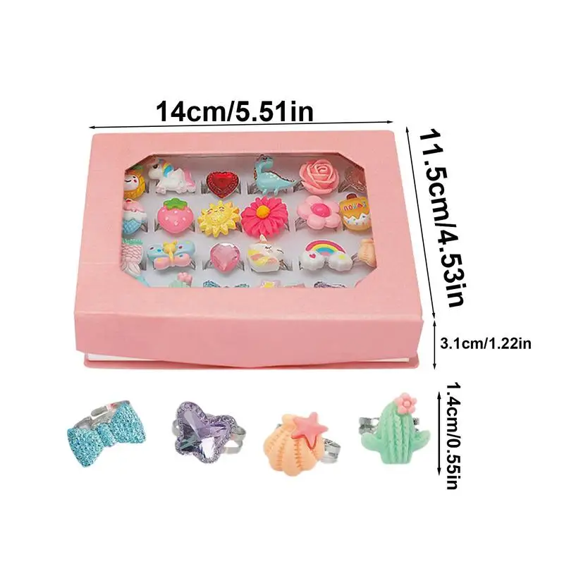 Anillos de juego sin duplicación para niños, anillo de juego para niñas, anillos de dedo de princesa, 24 piezas