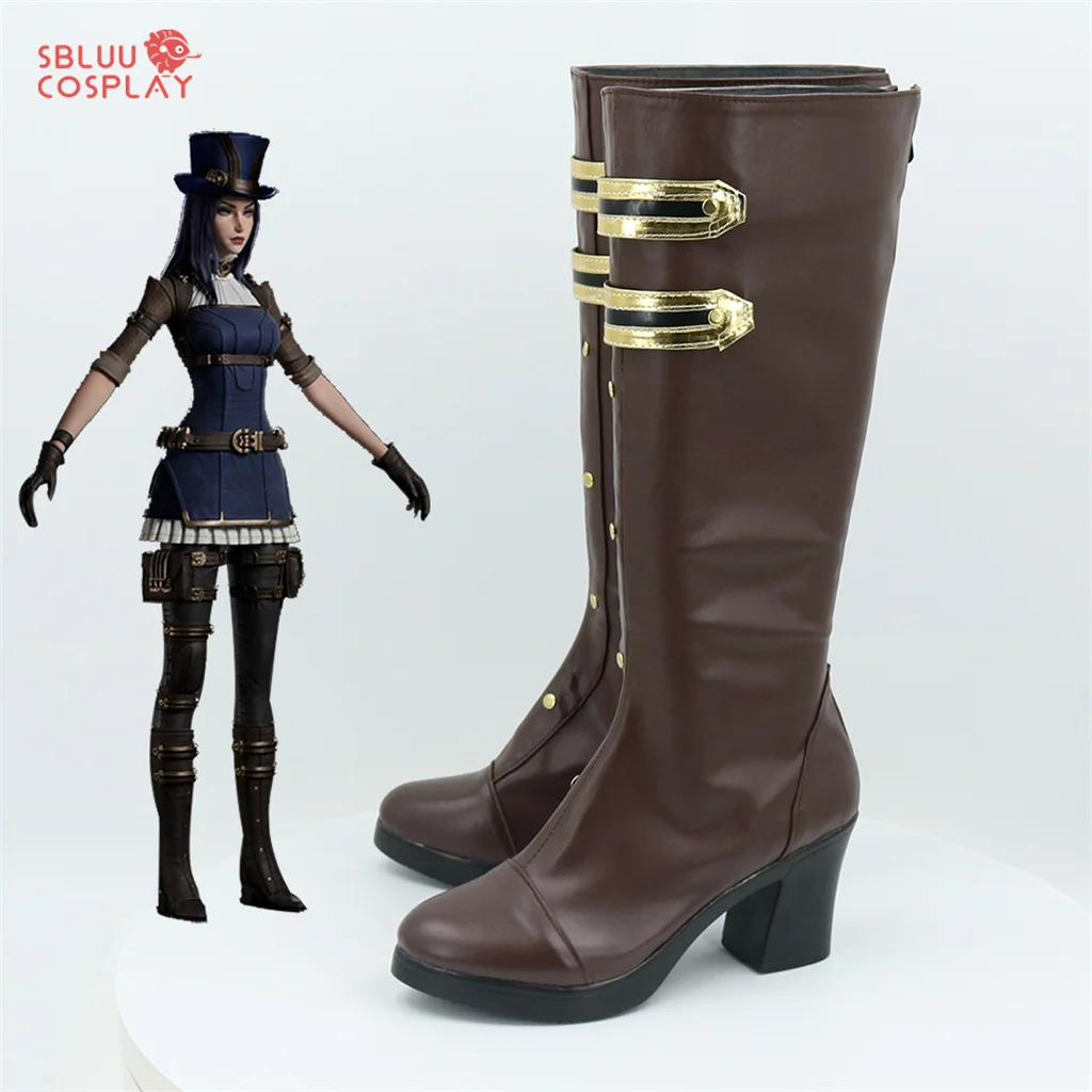 SBluuCosplay LOL Arcane Caitlyn Cosplay Shoes Caitlyn Cosplay Boots Women Shoes High Heels Brown Boots Halloween