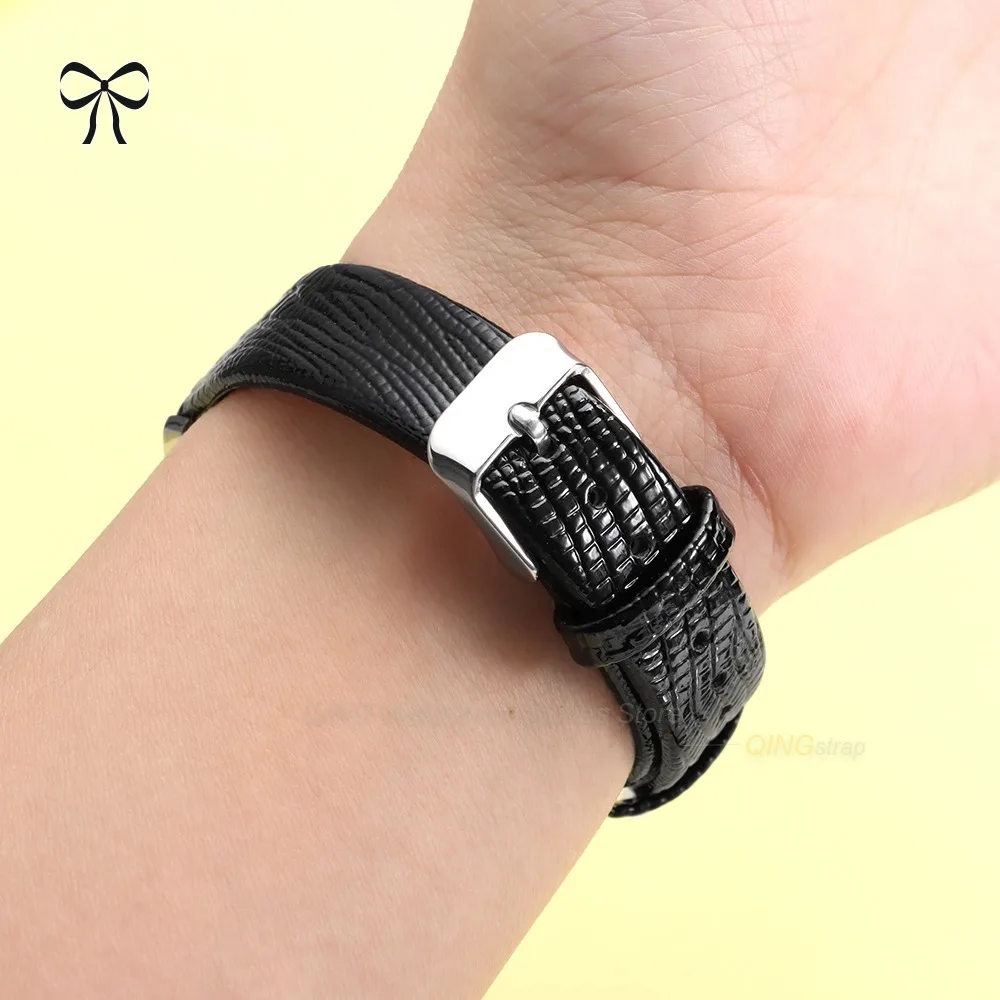 10mm 12mm 14mm 16mm Lizard-Patterned Thin Leather Watch Bands Ultra-thin Slim Women Strap Universal  Business Bracelet Wristbelt