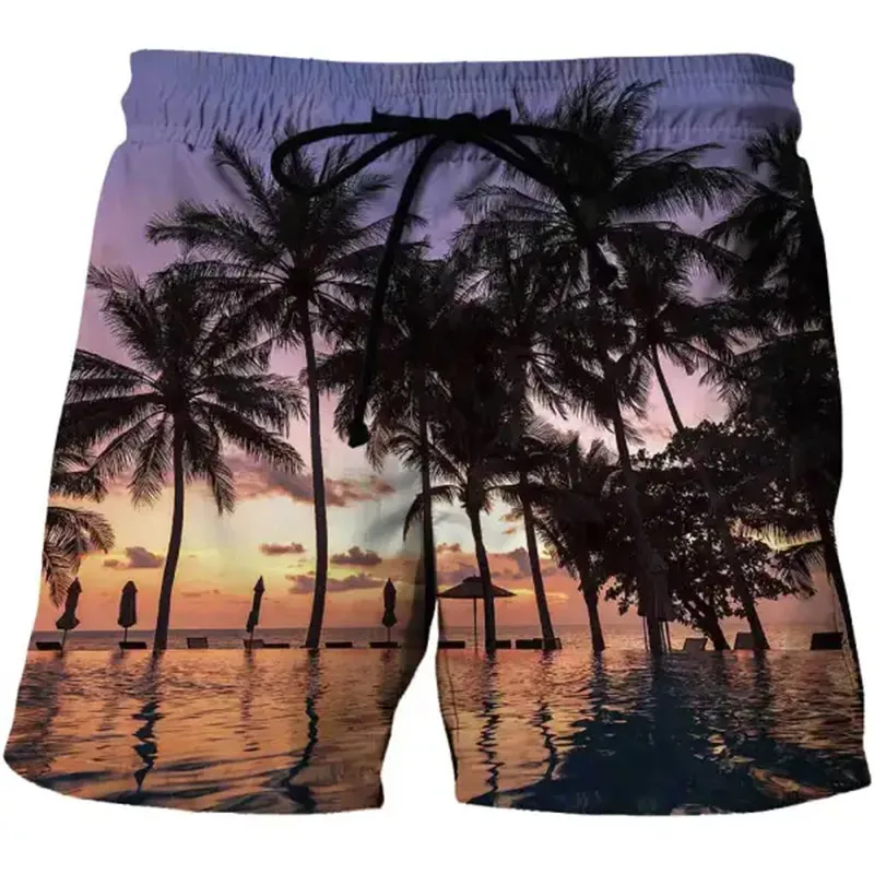 2023 Men\'s Holiday Beach Style Comfortable Casual Summer Shorts with Pull Rope and Mesh Lining Staggered Printed Men\'s Shorts