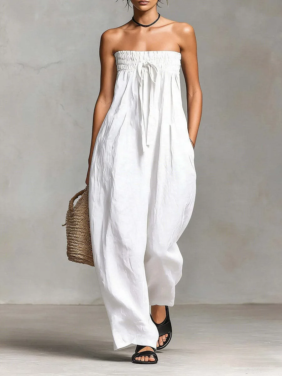 Summer Women's Romper Sleeveless High-End Loose Straight Leg Pants Cross-Border Long Jumpsuit Female Fashionable One-Piece Suit