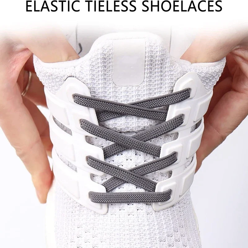 No Tie Shoelaces with Elastic and Stainless Steel Anchors Flat Shoe Laces for Sneakers Tieless Shoelace for All Adult Kid Shoes