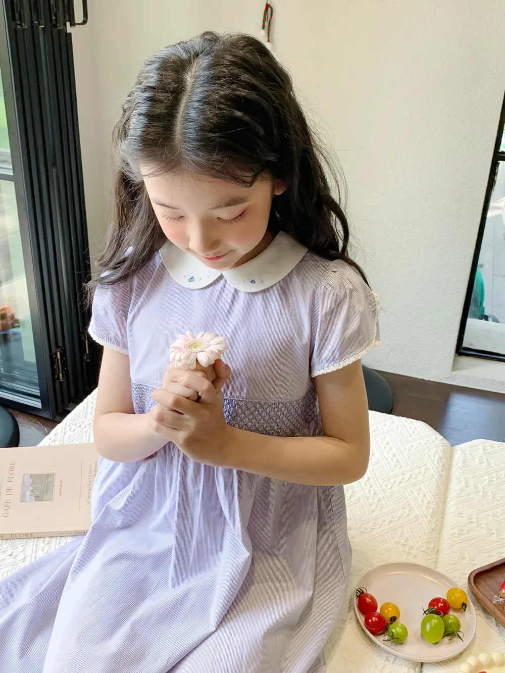

baby girl clothes summer dress Student Style peter pan collar Sweet handmade embroidery high-quality dress birthday dress