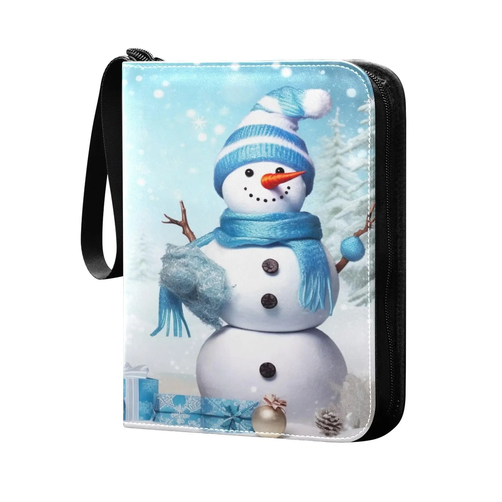 Blauer Schneemann, Weihnachten, Winter, 4 Taschen, Kartenbinder, 400, doppelseitiges Taschenalbum, Sportspielkarten, einzigartige Kartensammlung, Aufbewahrung